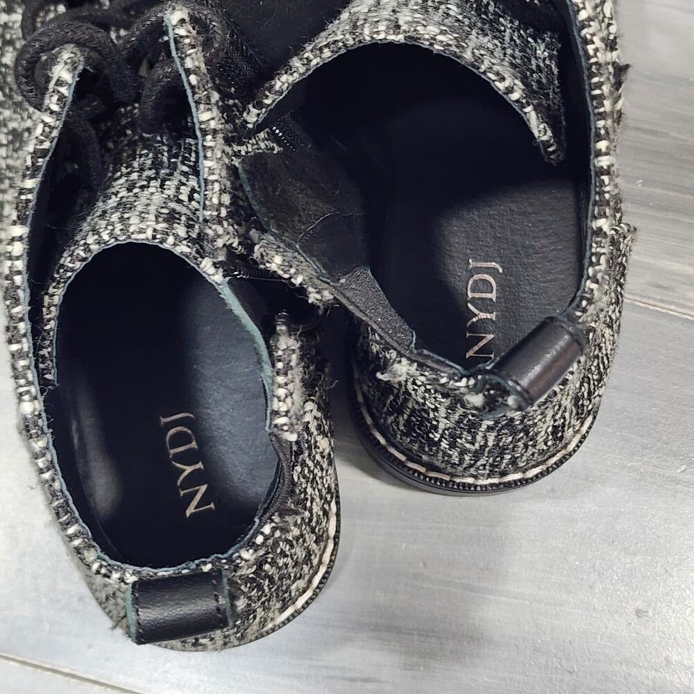 NYDJ Eileen Ankle Boots Black and White Tweed Lace Up Zip Closure‎ Size 8 - Picture 11 of 13